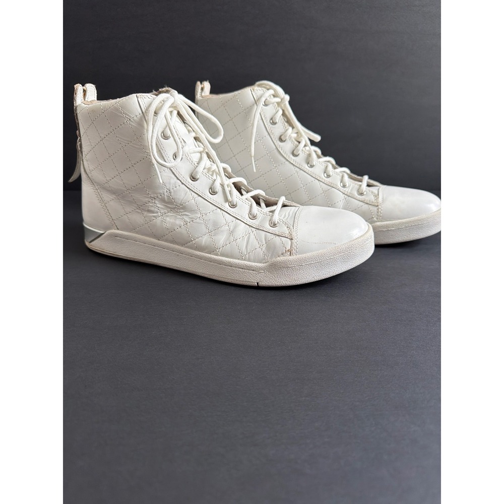 Diesel Diamond High Top Sneakers Men's 10.5 White Quilted Leather Y2K Designer
